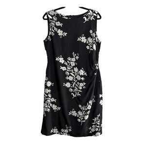 DAVID WARREN Women Silk Dress Sz 14 Black Sheath Sleeveless Floral Office 6A-6